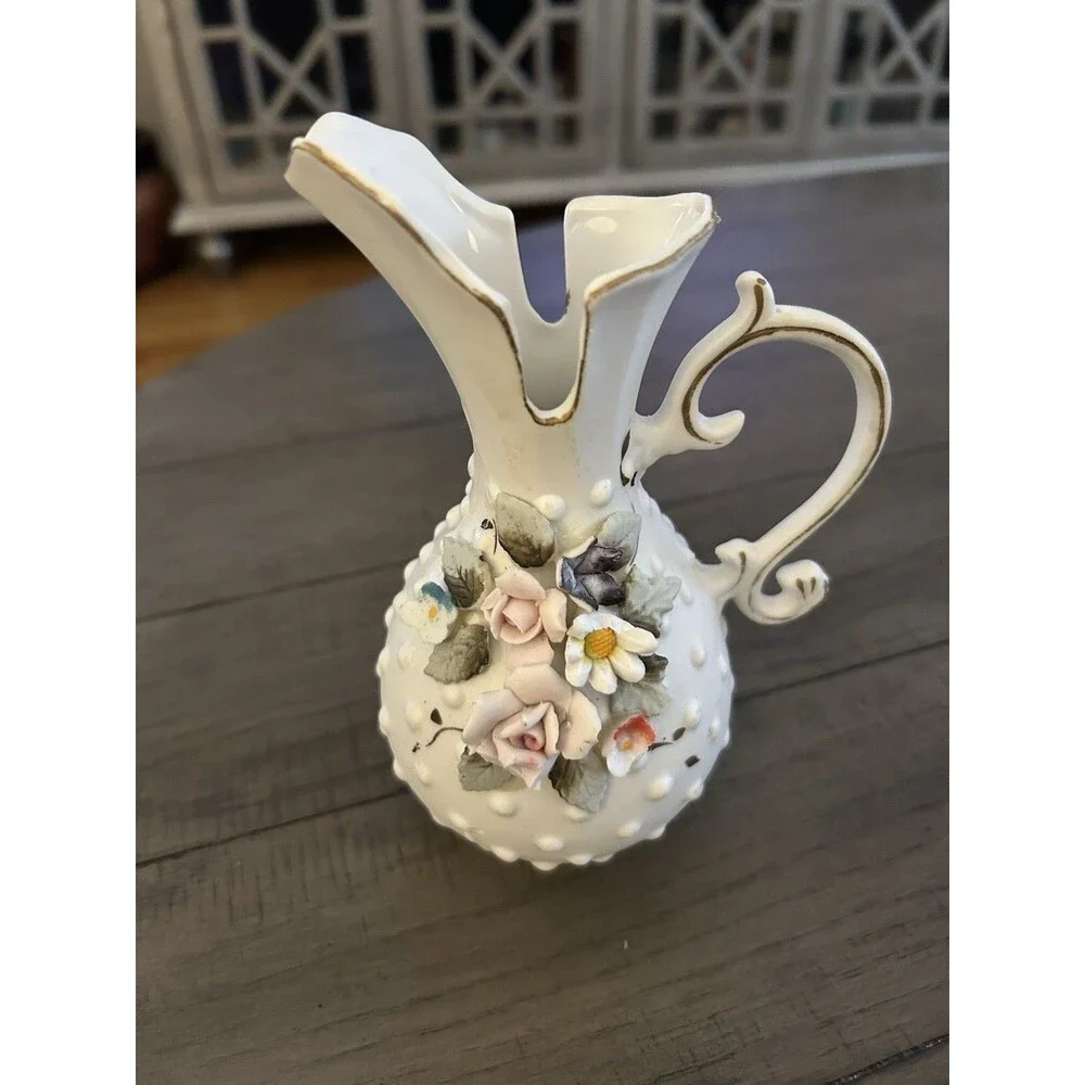 Vintage White 6 Inch White Hobnail Vase/ Pitcher